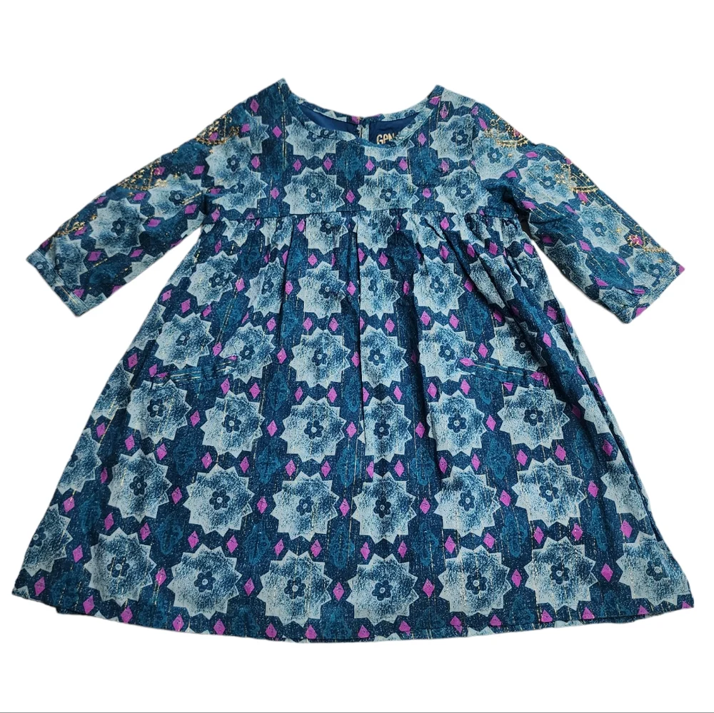 Genuine Kids from Oshkosh Floral Dress with Golden Accents Kids Girls Si…